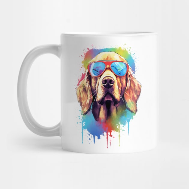 Dog with sunglasses by megaphone
